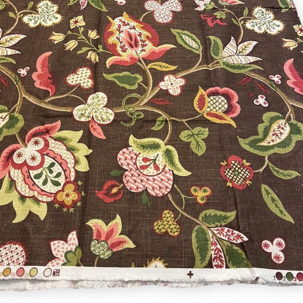 1.9 yds Trailing Jacobean Floral Vine Cocoa Brown P KAUFMANN Fabric